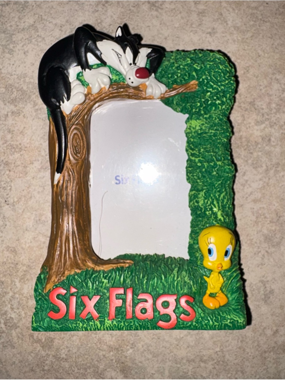 Vintage Six Flags Looney Tunes Tweety & Sylvester mini Photo Frame 1997 Green